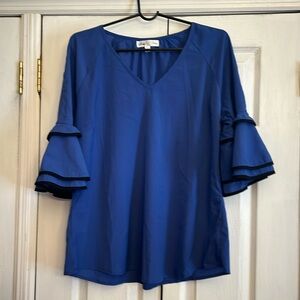 Stem & Vine Royal Blue Ruffle Sleeve Blouse size Medium